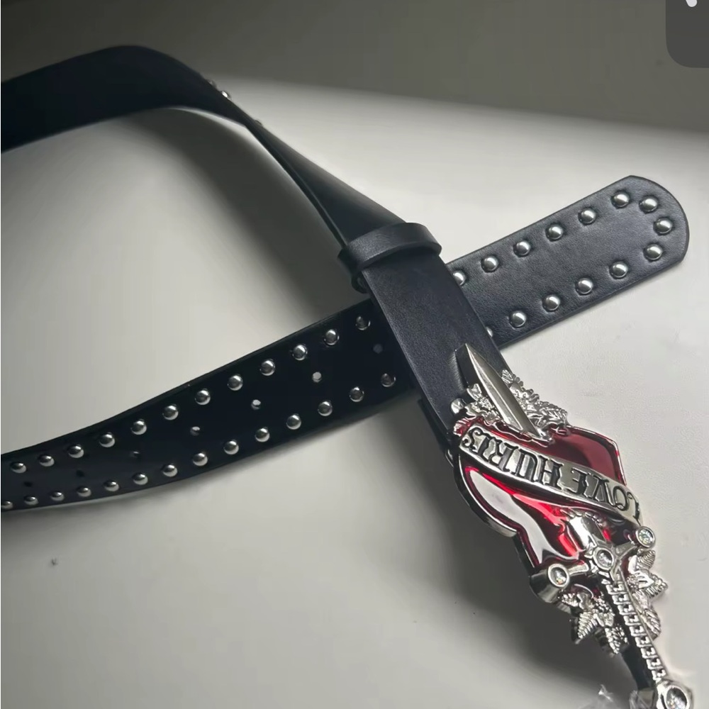 Black Belt with Red and Silver Buckle